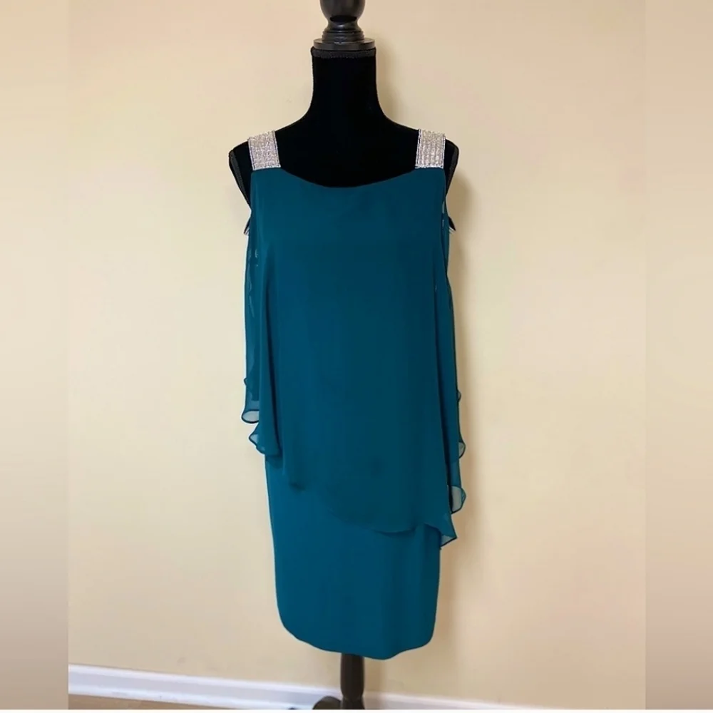 MSK sz large Emerald teal Green formal cape dress new with tags